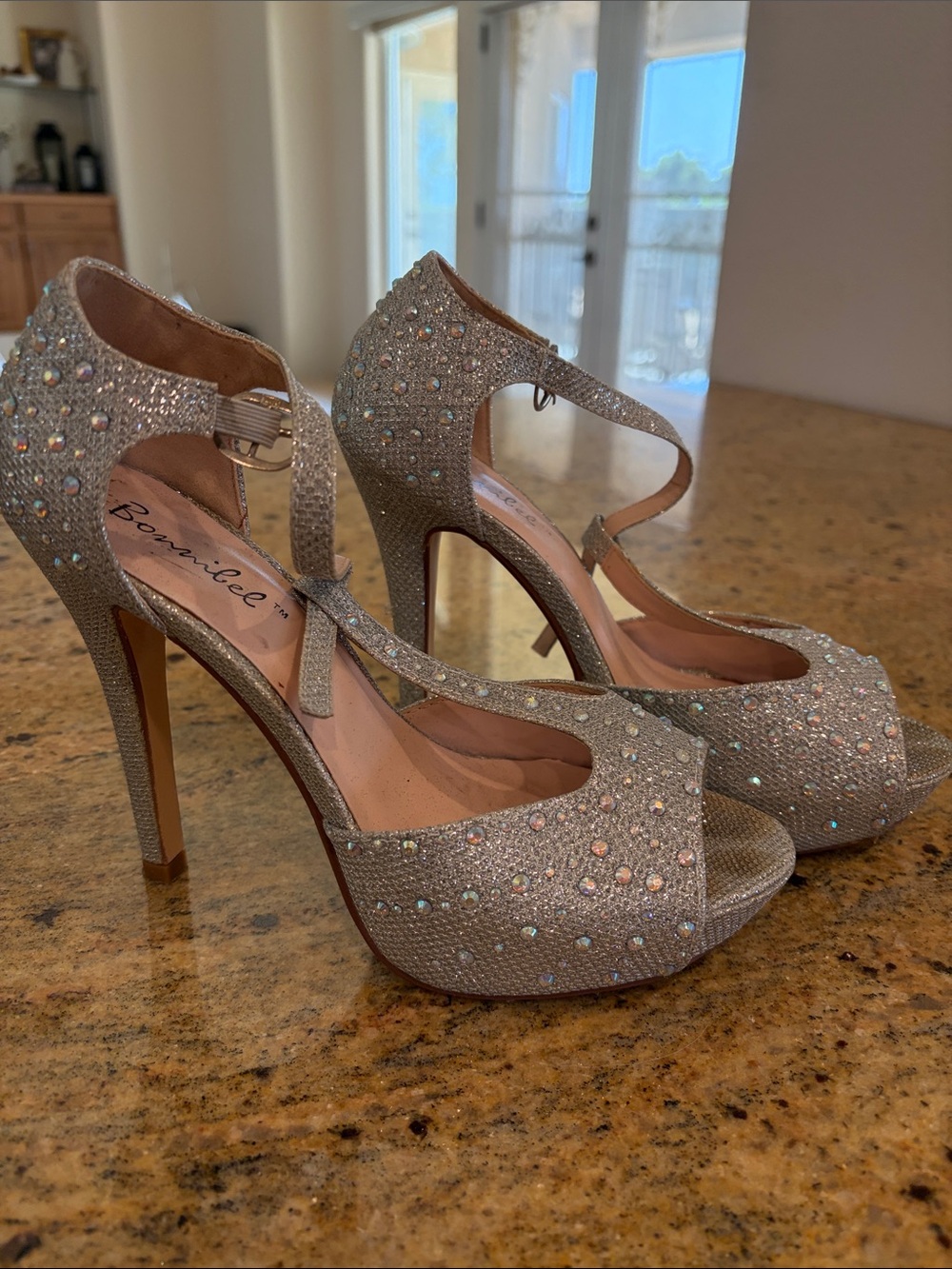 Bonnibel Silver Glitter T-Strap High Heels